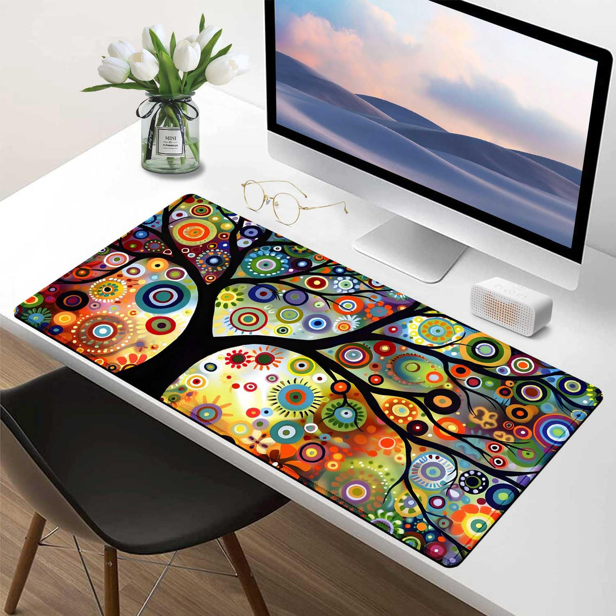 Extra Large Gaming Mouse Pad, Abstract Tree of Life Art Extended Desk Mat, Non-Slip Rubber Base