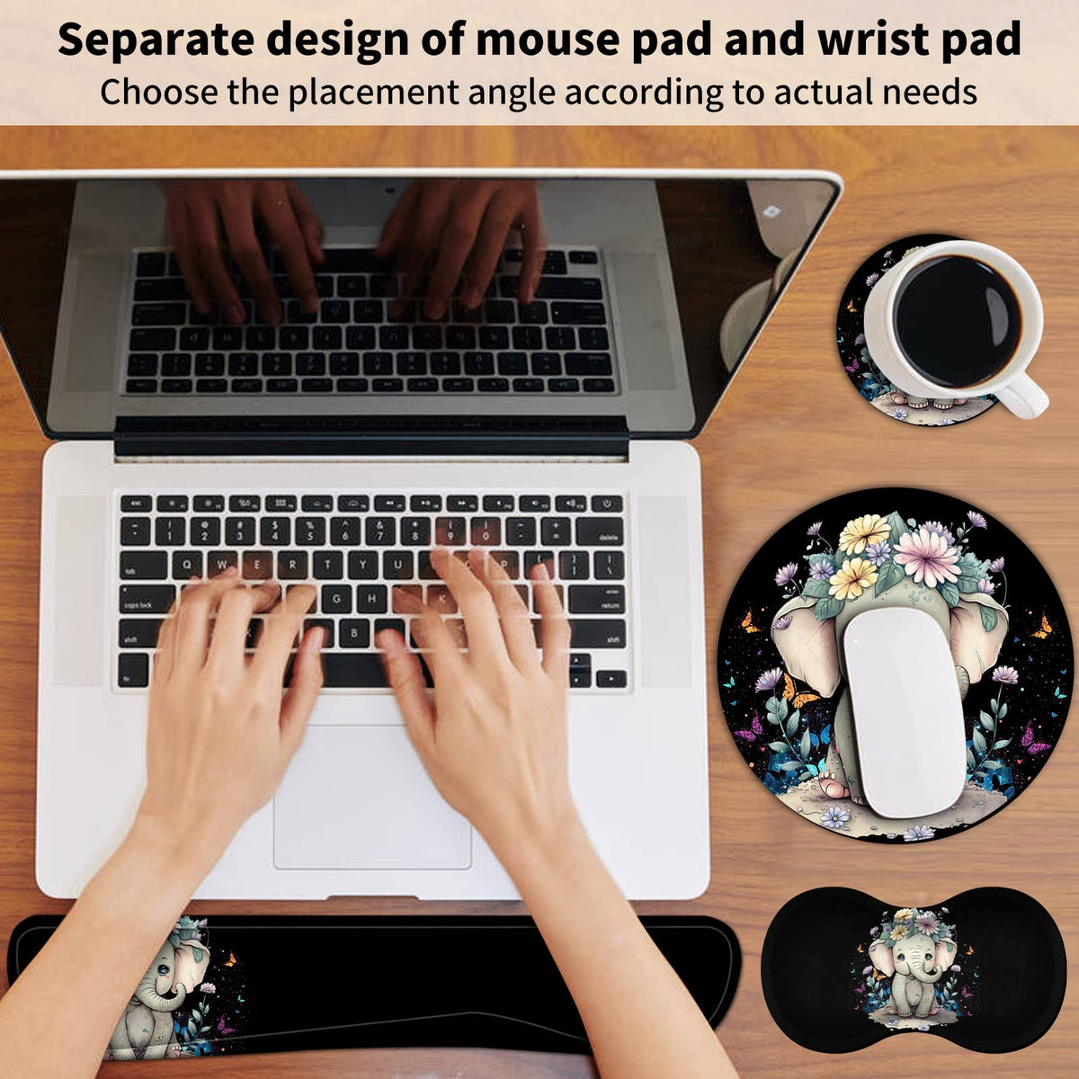 Mouse Pad + Keyboard Wrist Rest + Mouse Wrist Rest Support Set + Coaster, Ergonomic Memory Foam