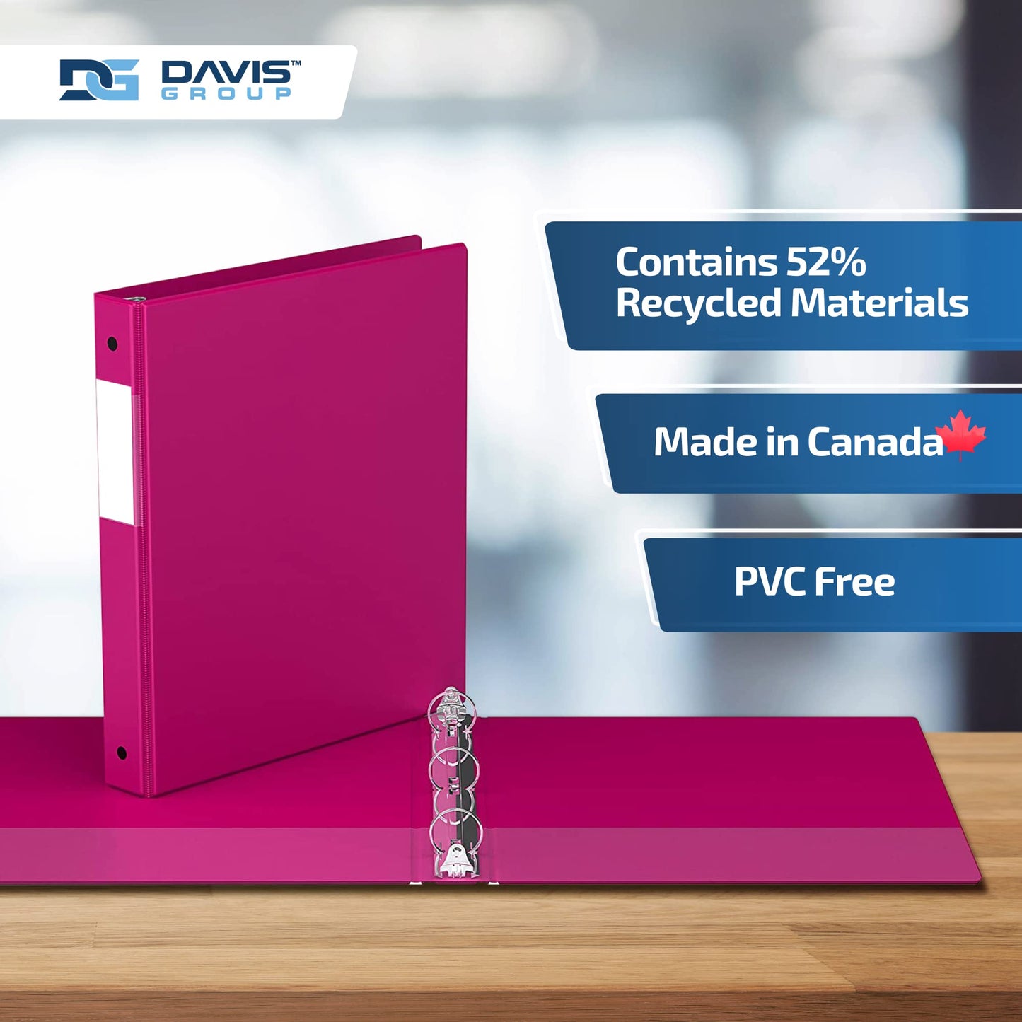 Premium Economy 3-Ring Binder, Spine Label, 1" Round Rings, Pink, 6 Pack