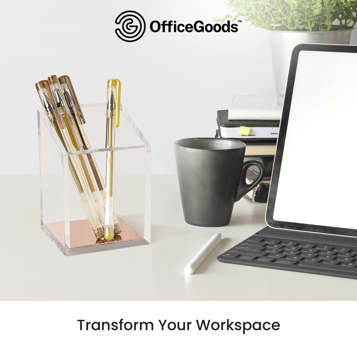 OfficeGoods Acrylic Pen and Pencil Holder, Rose Gold