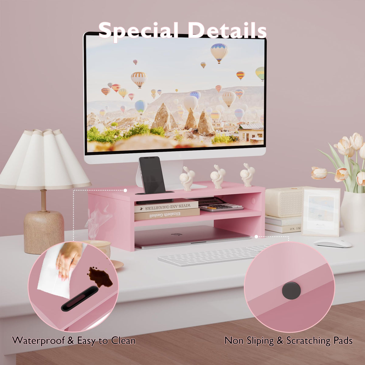 BONTEC Wooden Monitor Stand Riser for Desk, 2-Tier Computer Monitor Stand