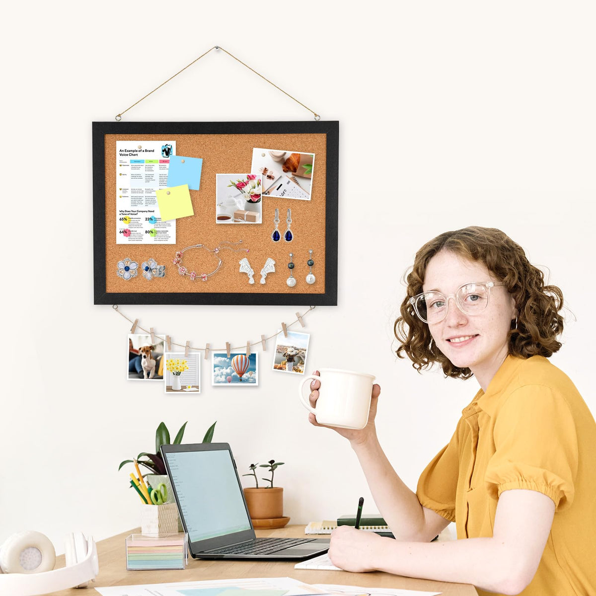 DOLLAR BOSS Double-Sided Black Cork Board, 16"x12" Bulletin Board