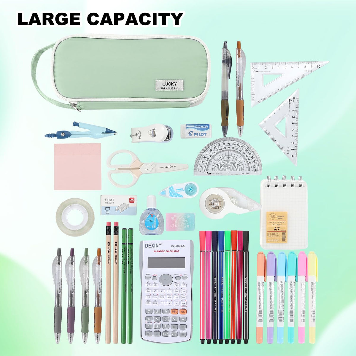 Large Pencil Case for Girls Teens Organizer Pencil Bag with Zipper Green