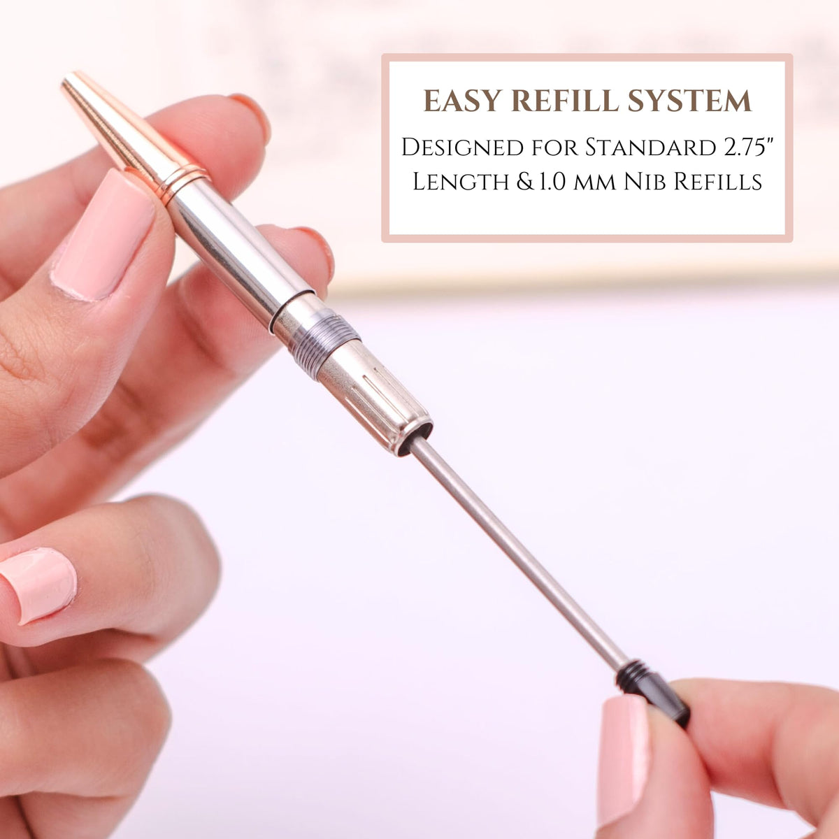 Veway Luxury Pens for Women, 5 Glitter Rose Gold Writing Pens, Black Ink