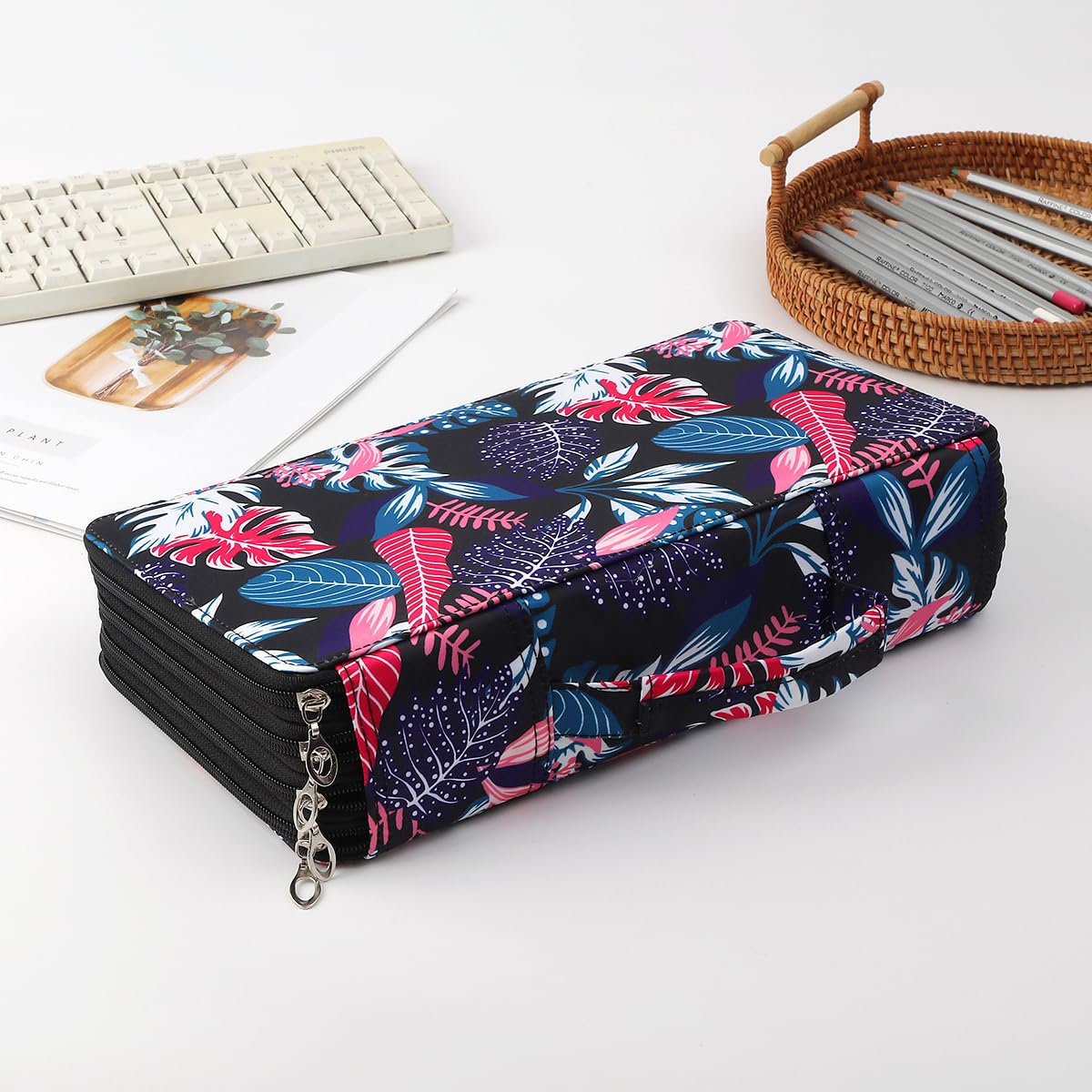 Lbxgap 300 Slots Canvas Pencil Case 4-Layer Zipped Holder w/Handle
