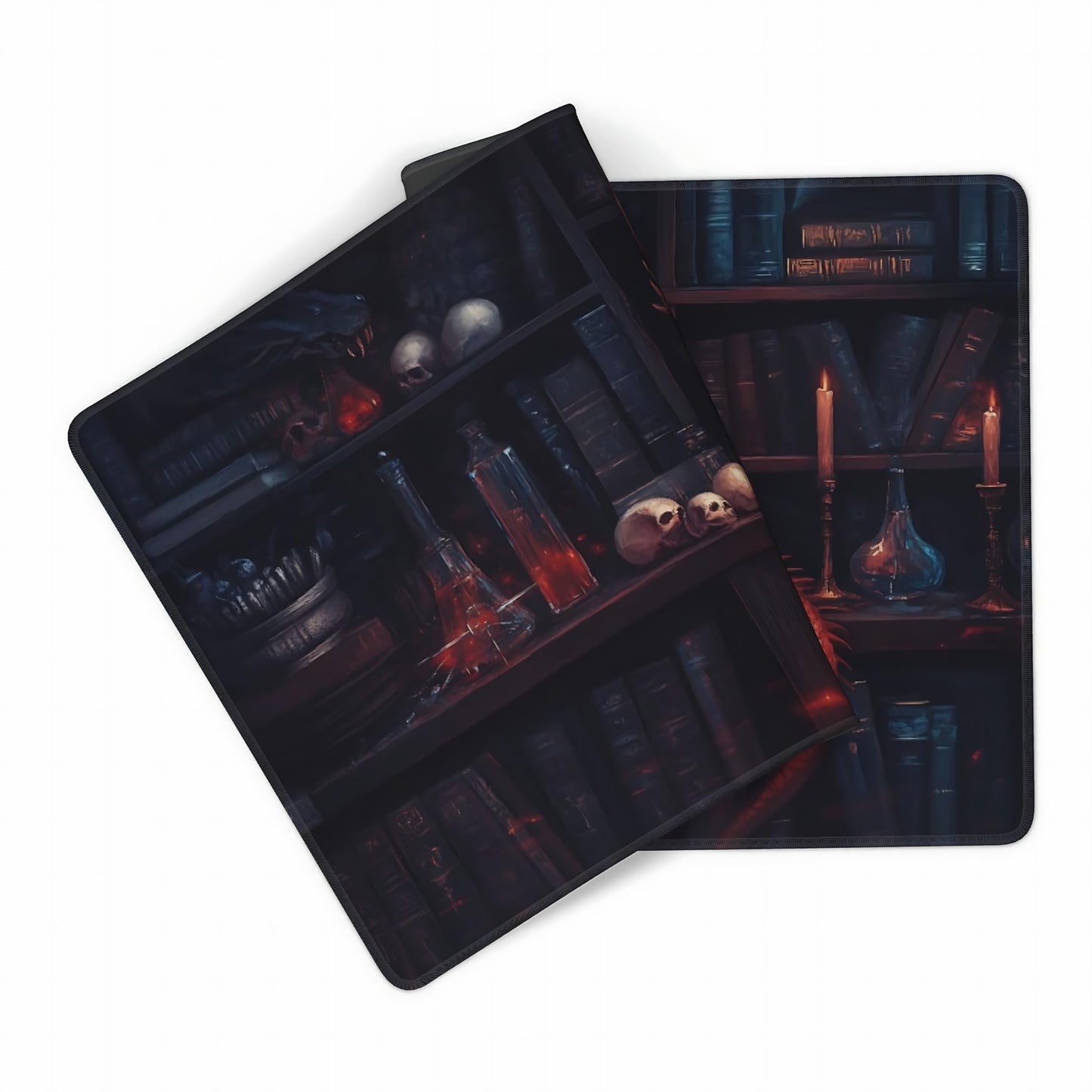Aesthetic Dragon Gaming Mouse Pad, Ink Blue Red Mystical Desk Mat with Anti-Slip Base & Stitched
