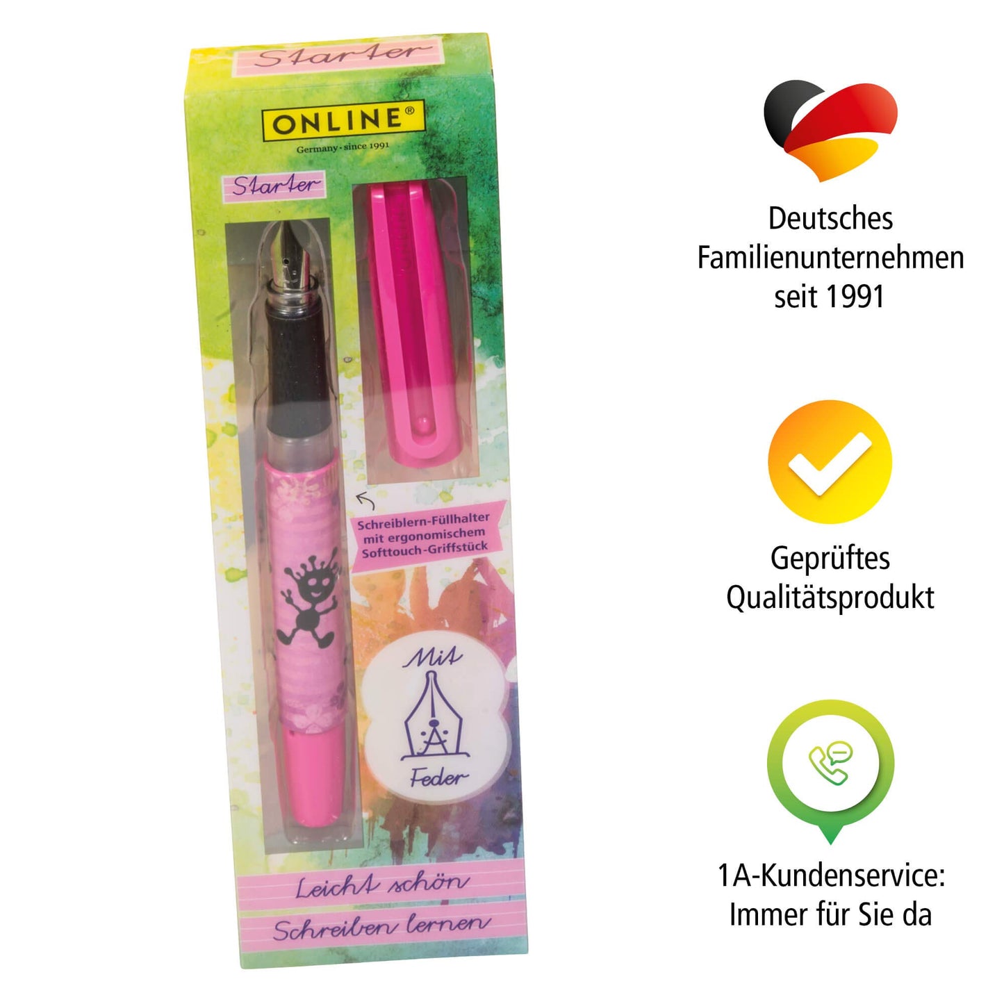 Online Bachelor Starter 42013/3 Fountain Pen Klexxi Pink Nib A for Beginners of Writing 1 Piece
