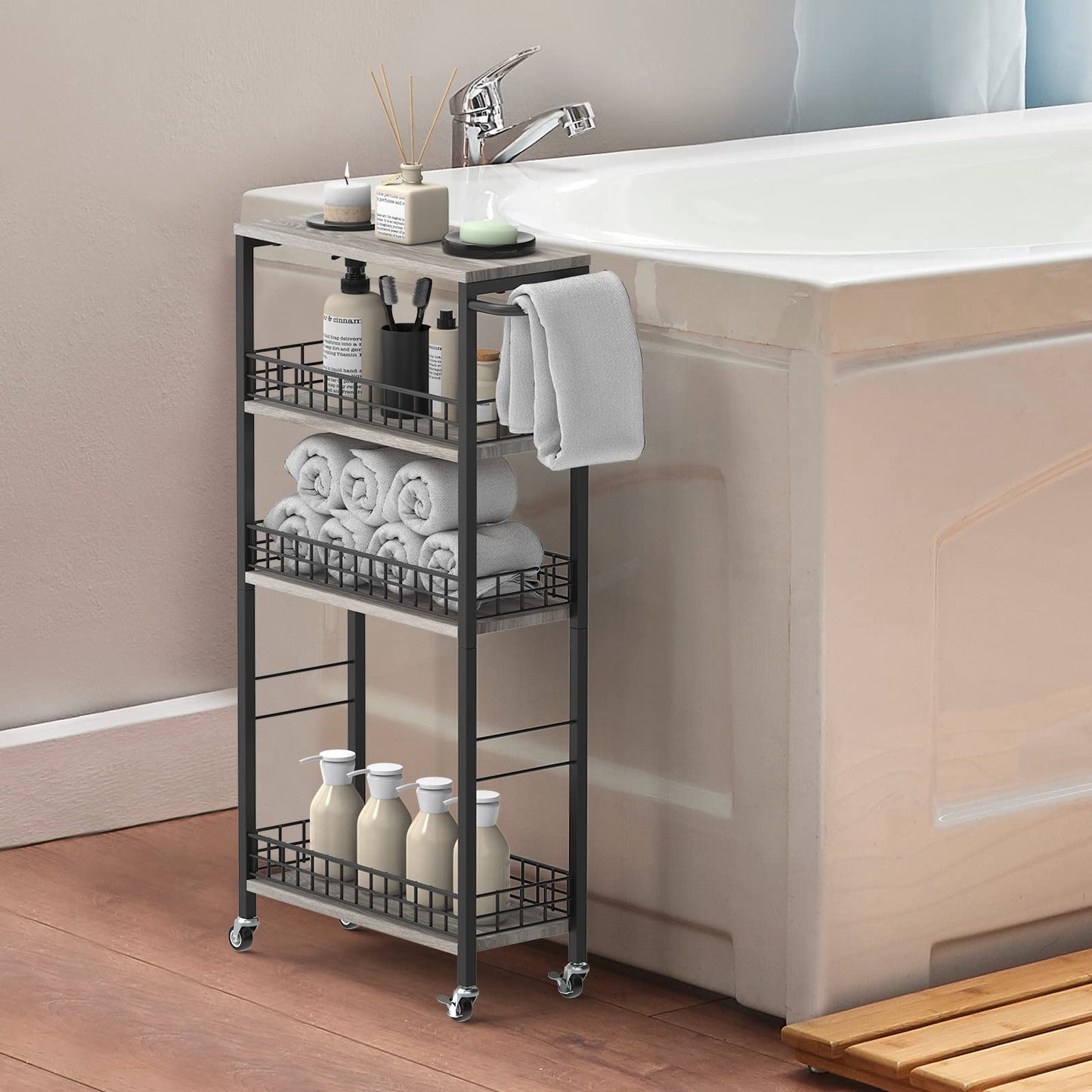 NOVIMANGO Slim Storage Cart Narrow Kitchen Cart 4 Tier, Grey