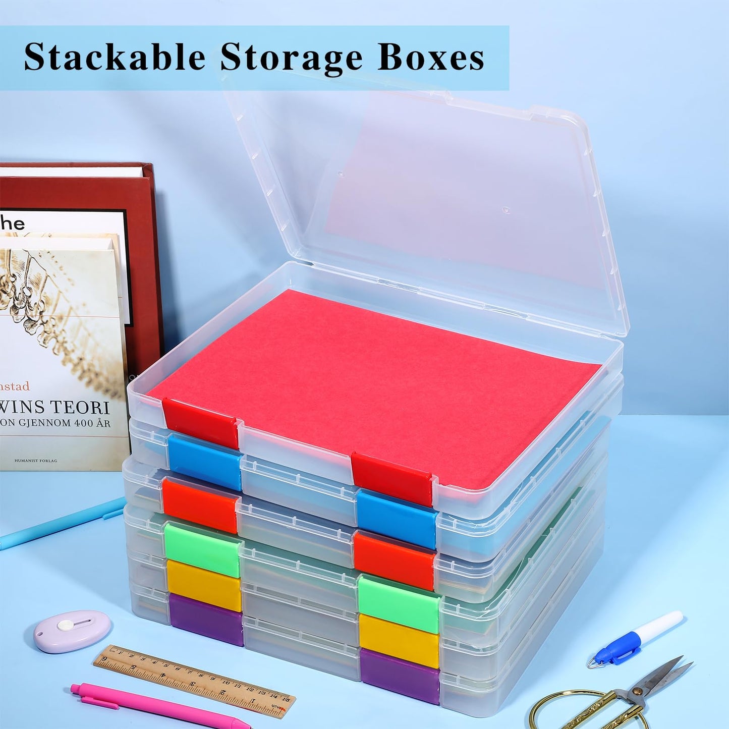 PerKoop 6 Pcs Clear Paper Storage Box,12.4 x 9.84 x 1.18 Inches,Colorful