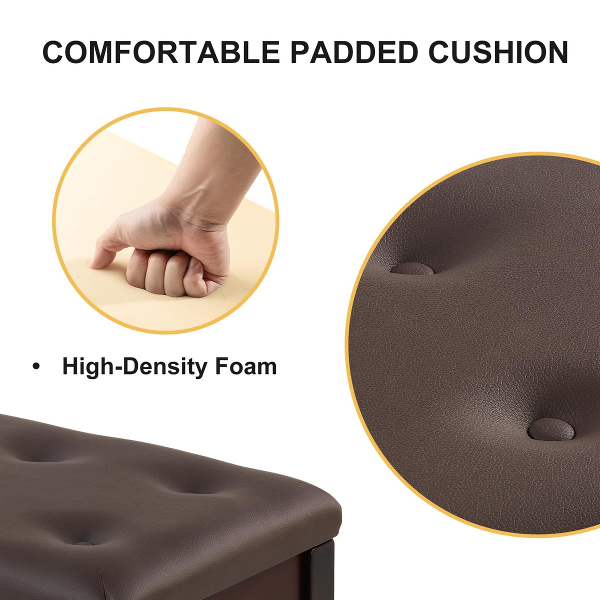 FILISITE Wooden Piano Bench with Storage, Piano Stool with Waterproof Padded Cushion, Bench Seat