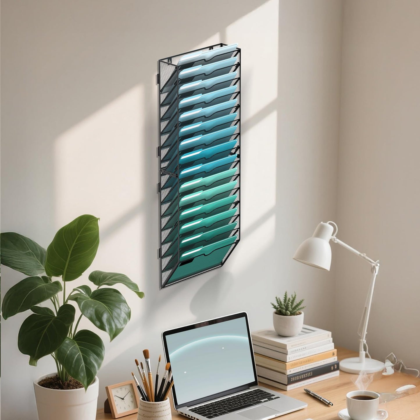 15-Tier Wall File Organizer, Hanging File Holder, Wall Mounted Mail Sorter