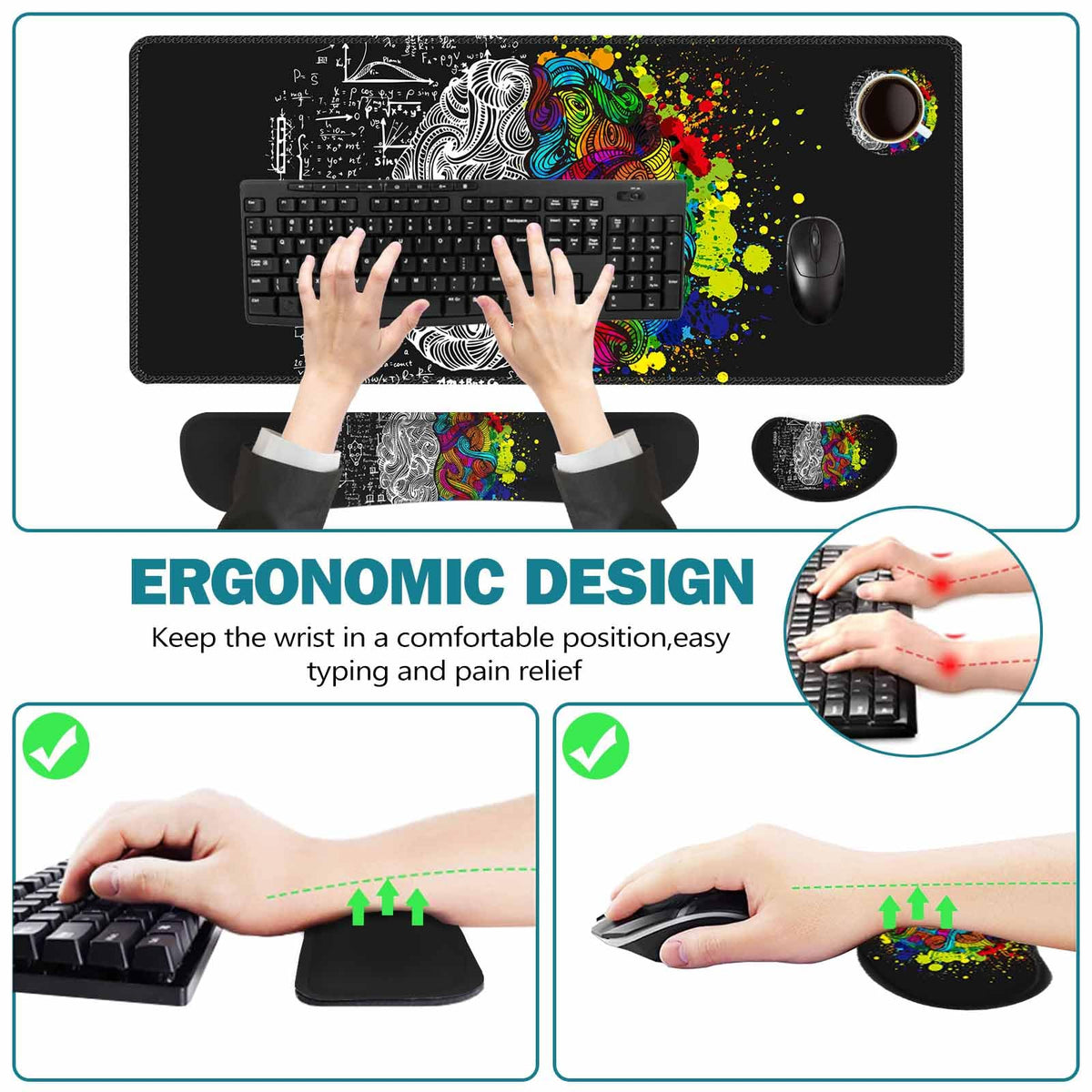 ToLuLu Extended Gaming Mouse Pad, Memory Foam Ergonomic Keyboard Mouse Wrist Rest Support Set