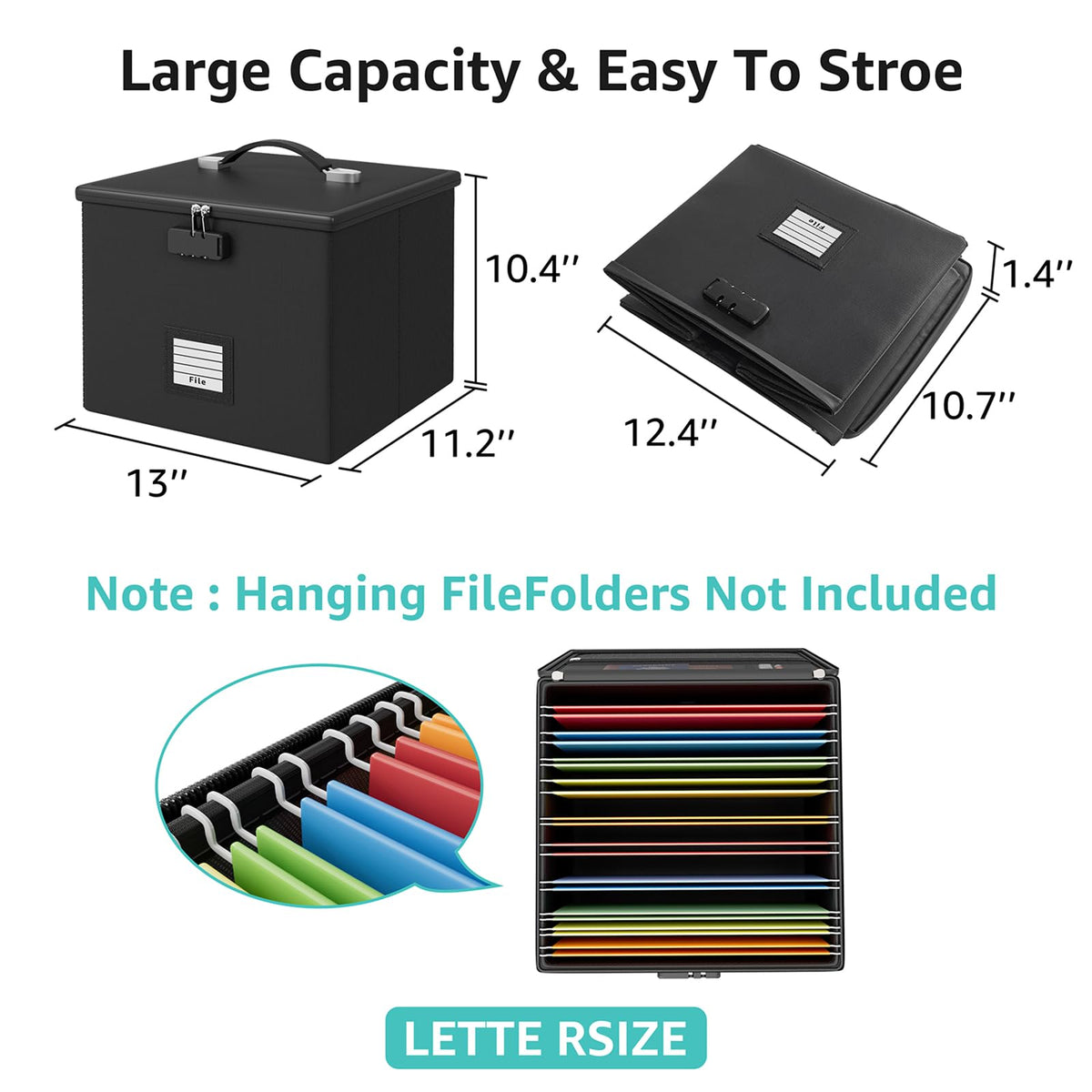 2 Pack Fireproof Document Box File Organizer - Portable Waterproof Fire Safe Locking Filing Storage