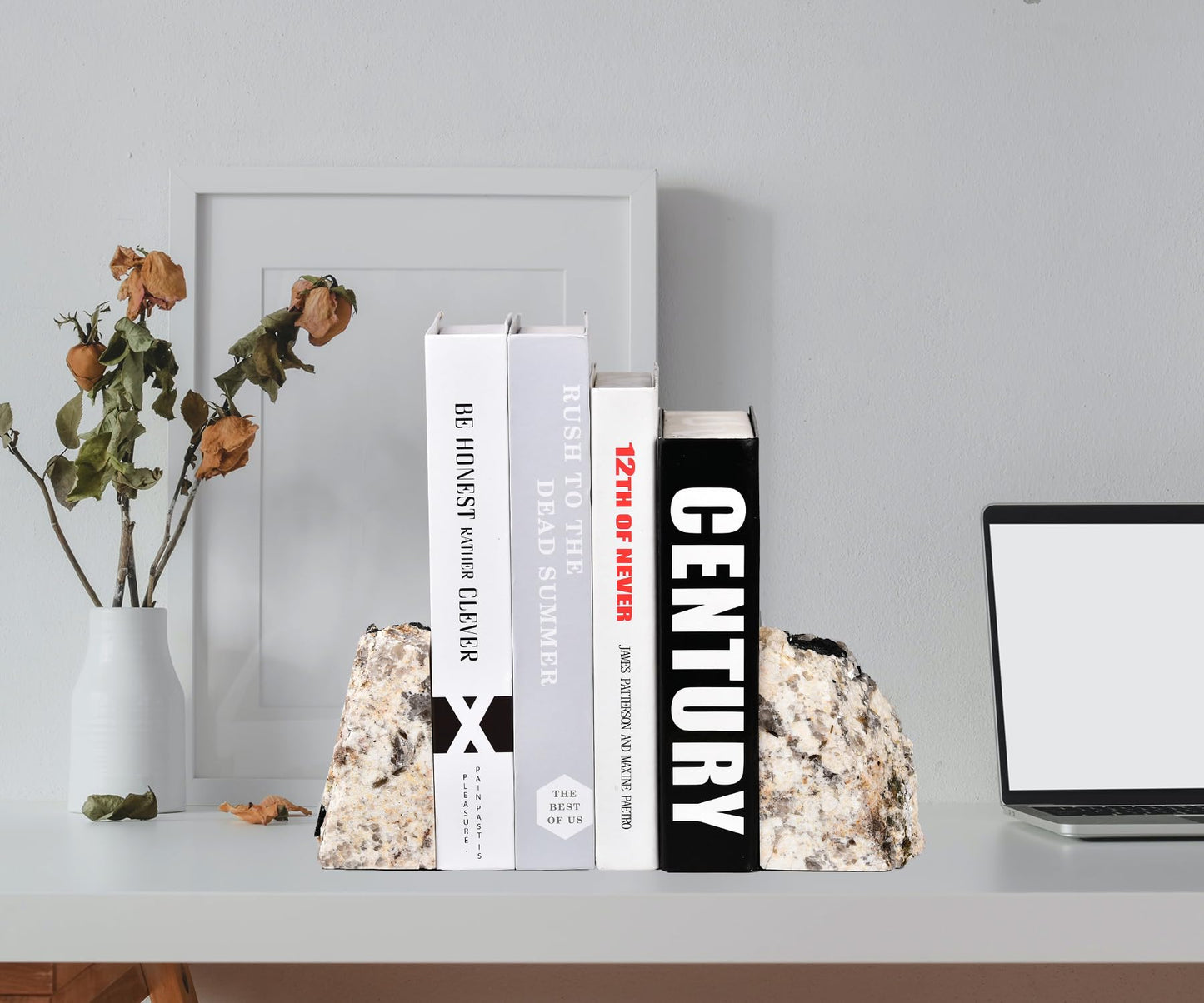 AMOYSTONE Black Tourmaline Stone Bookends for Home Kitchen Shelf Decor