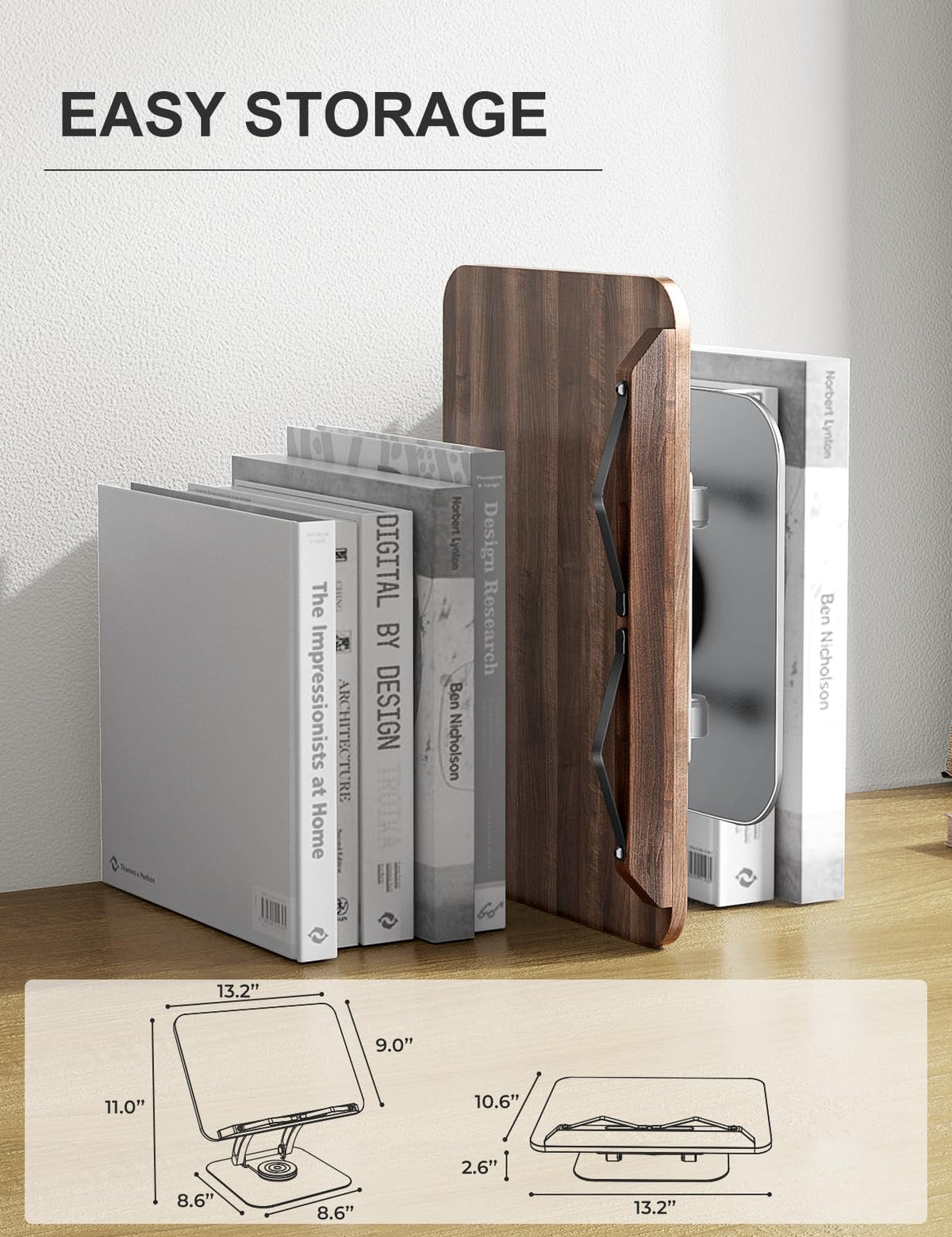Tounee Book Stand for Reading, Adjustable Book Holder with 360° Swivel Base, Foldable Cookbook