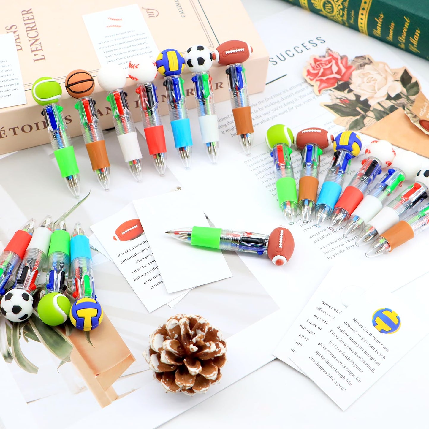Scettar 28 Pack Sport Party Favors 4-in-1 Ballpoint Pens, 0.5mm Retractable Sport Theme Pens with