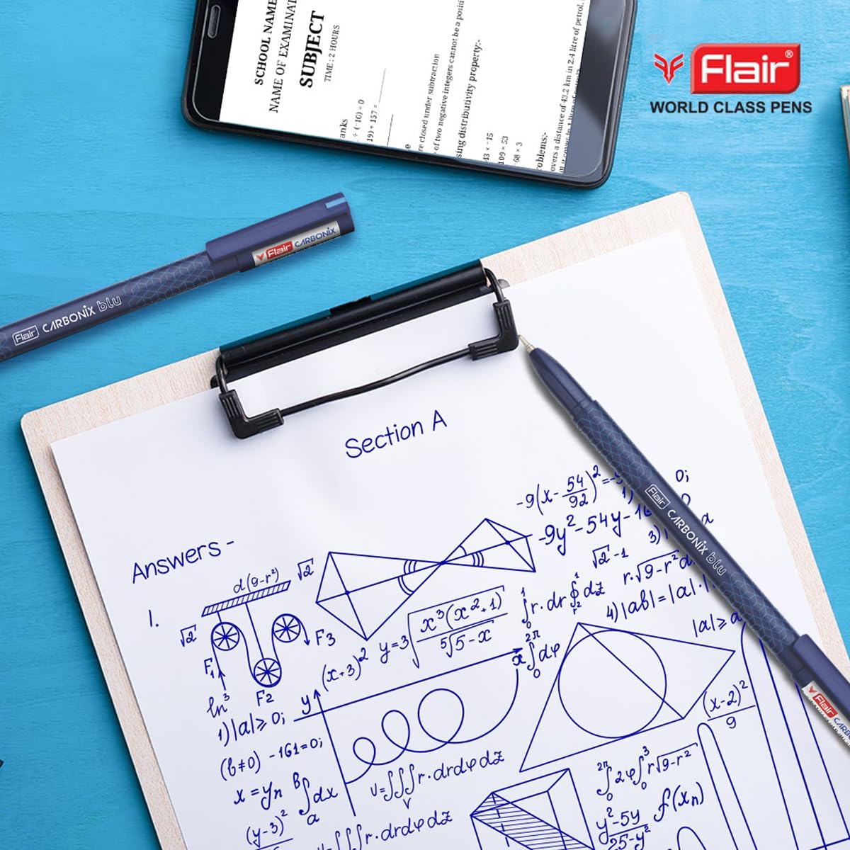 FLAIR Carbonix Blu Ball Pen Wallet Pack | 0.7 mm Tip Size | Low-Viscosity Ink With Double Writing