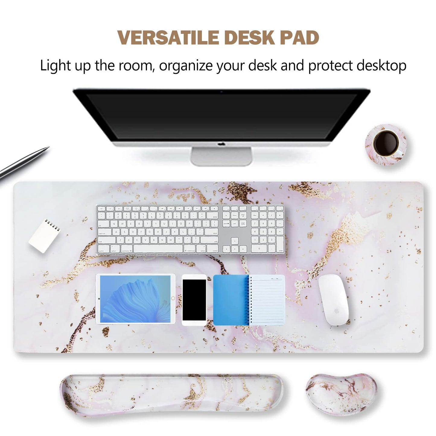 ARTSO Large Gaming Mouse Pad, Keyboard Wrist Rest Pad & Wrist Support Mousepad Set, Stitched Edge