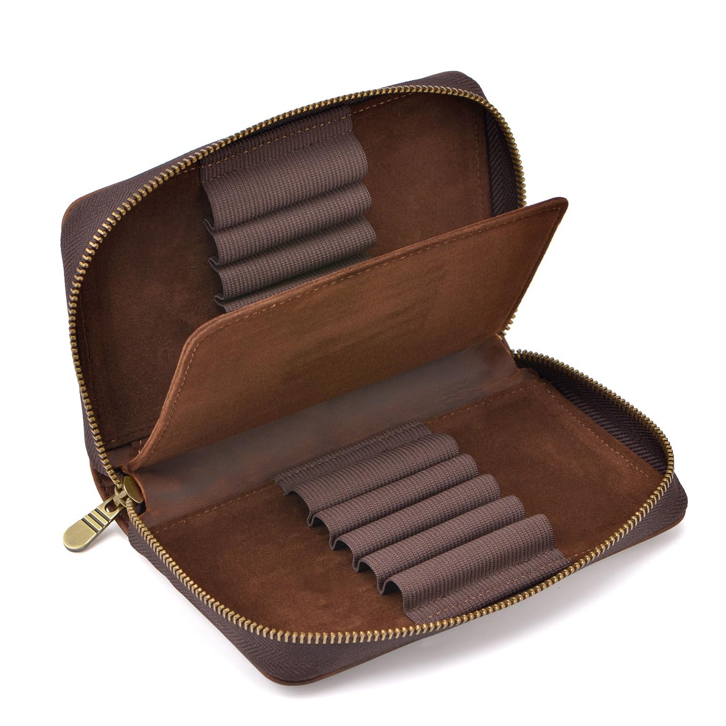 Fountain Pen Leather Pen Case 10 Slots, Crazy Horse Leather Pen Organizer