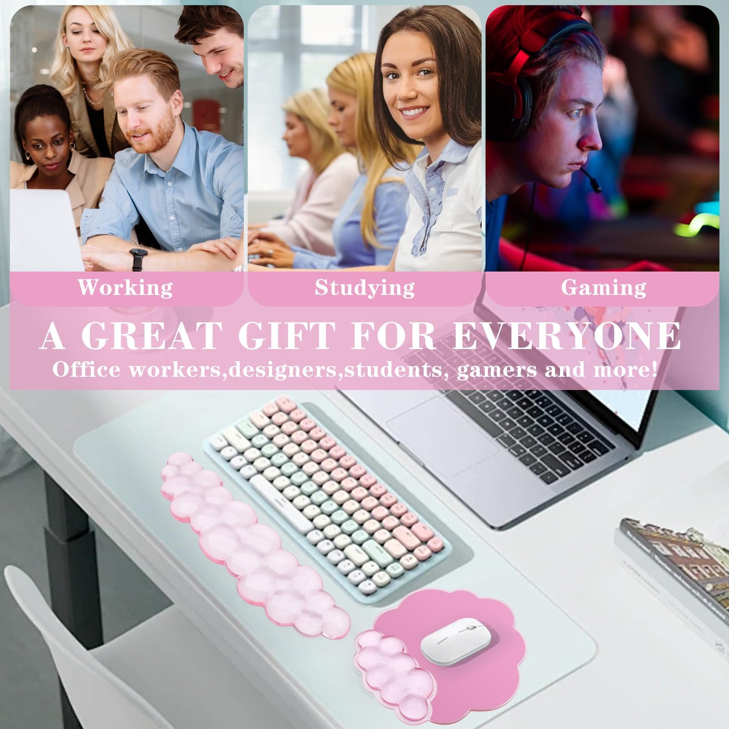 Gel Cloud Keyboard and Mouse Wrist Rest, Cute Wrist Support and Arm Support Rest for Typing Pain