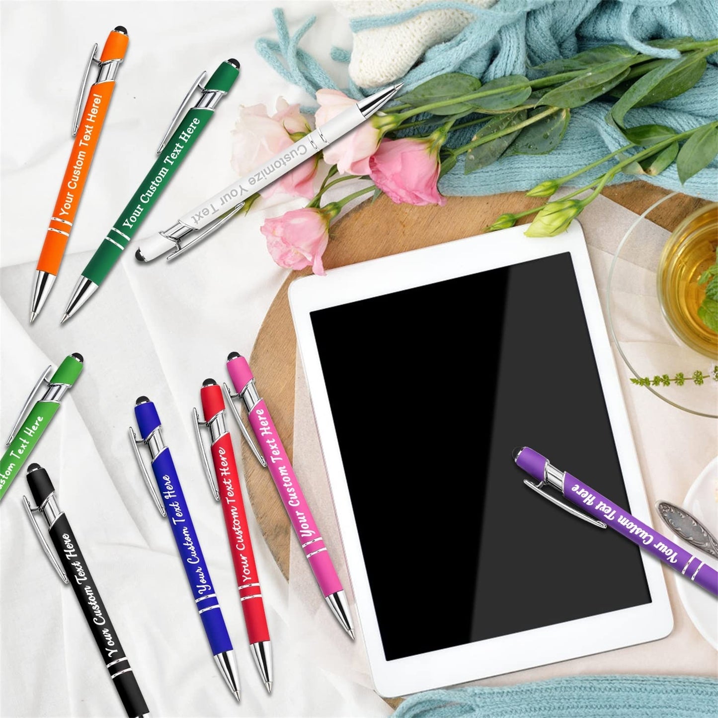 Fadace Up to 500 Pcs Personalized Pens Bulk Custom Customized Pen with Stylus Free Engraving