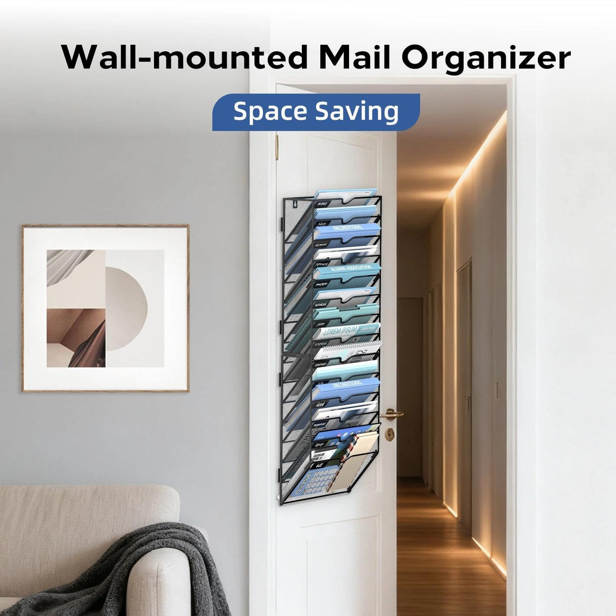 JMHUD 14-Tier Wall File Organizer and Hanging File Organizer, Black