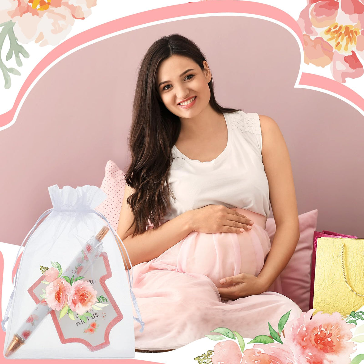 50 Sets Baby Shower Favors for Guests, Baby Shower Gifts (Pink, Flower)