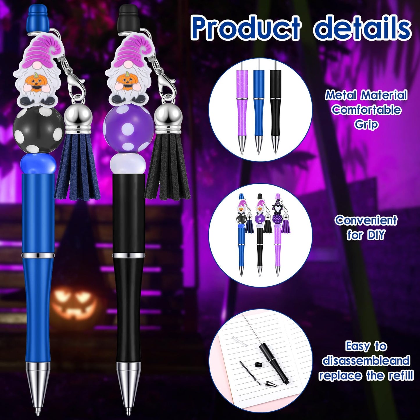 Colarr 12 Sets Halloween Beadable Pen DIY Pen Making Kit,Classic Style