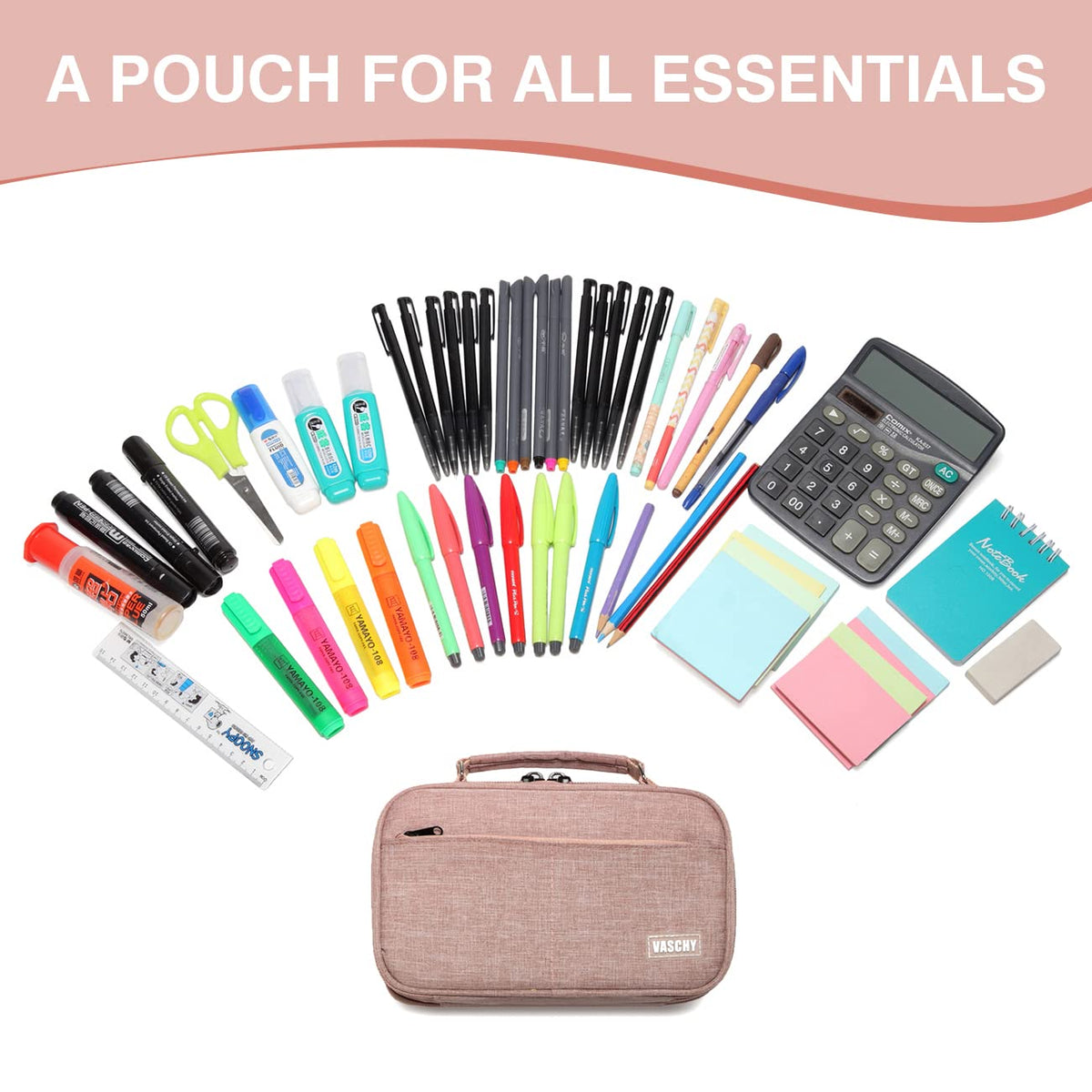 VASCHY Pencil Case, Large Pencil Pouch with Compartments for Middle School,Work,Office Pen