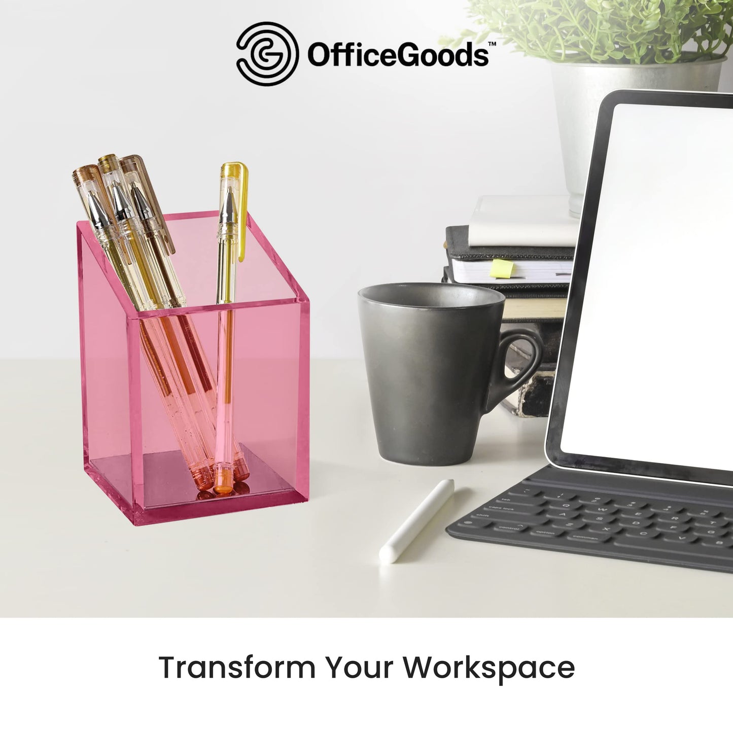 OfficeGoods Acrylic Pen and Pencil Holder, Pink