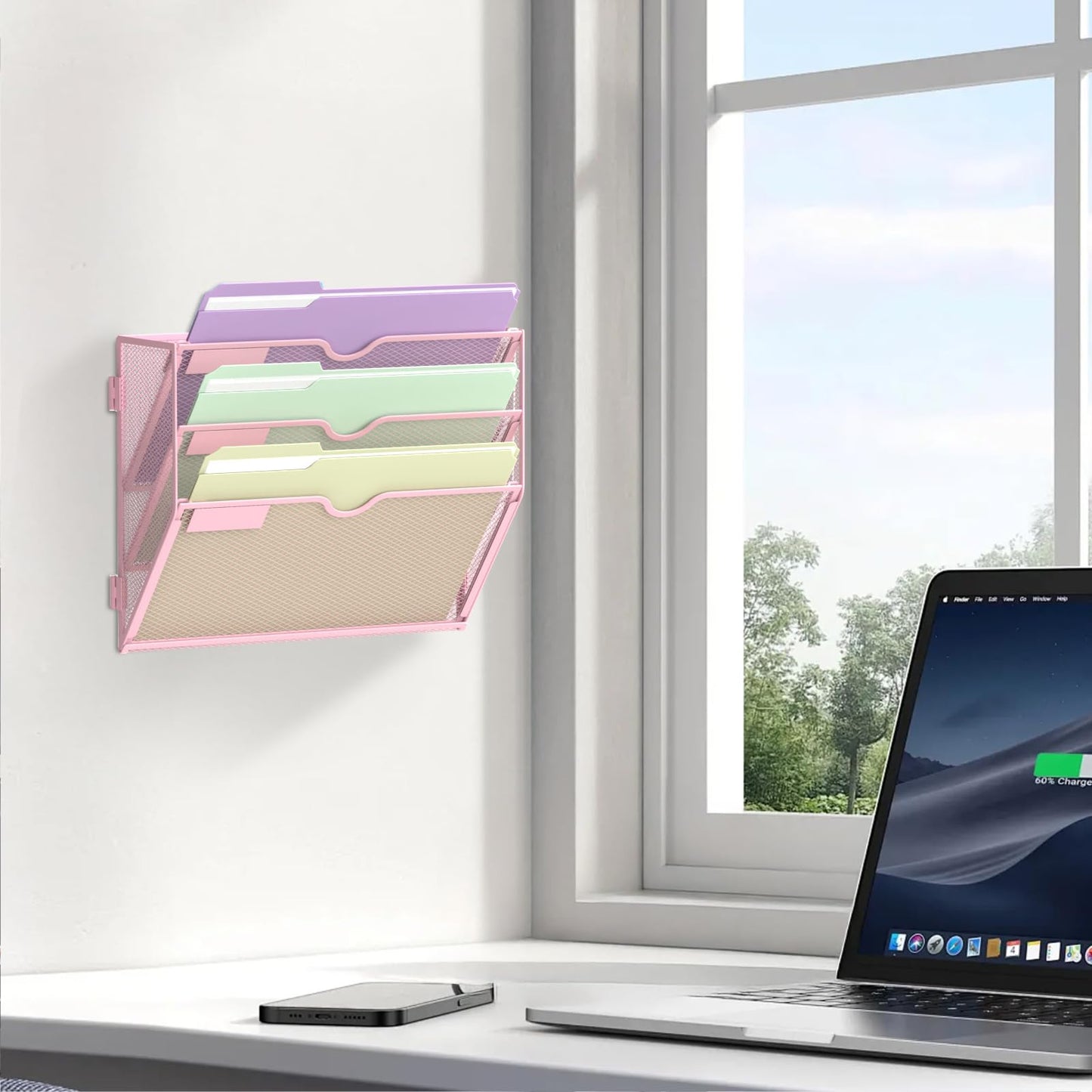 SUPEASY 3 Tier Wall File Organizer, Hanging Wall Mounted Mail Organizer with Label Slots, Metal