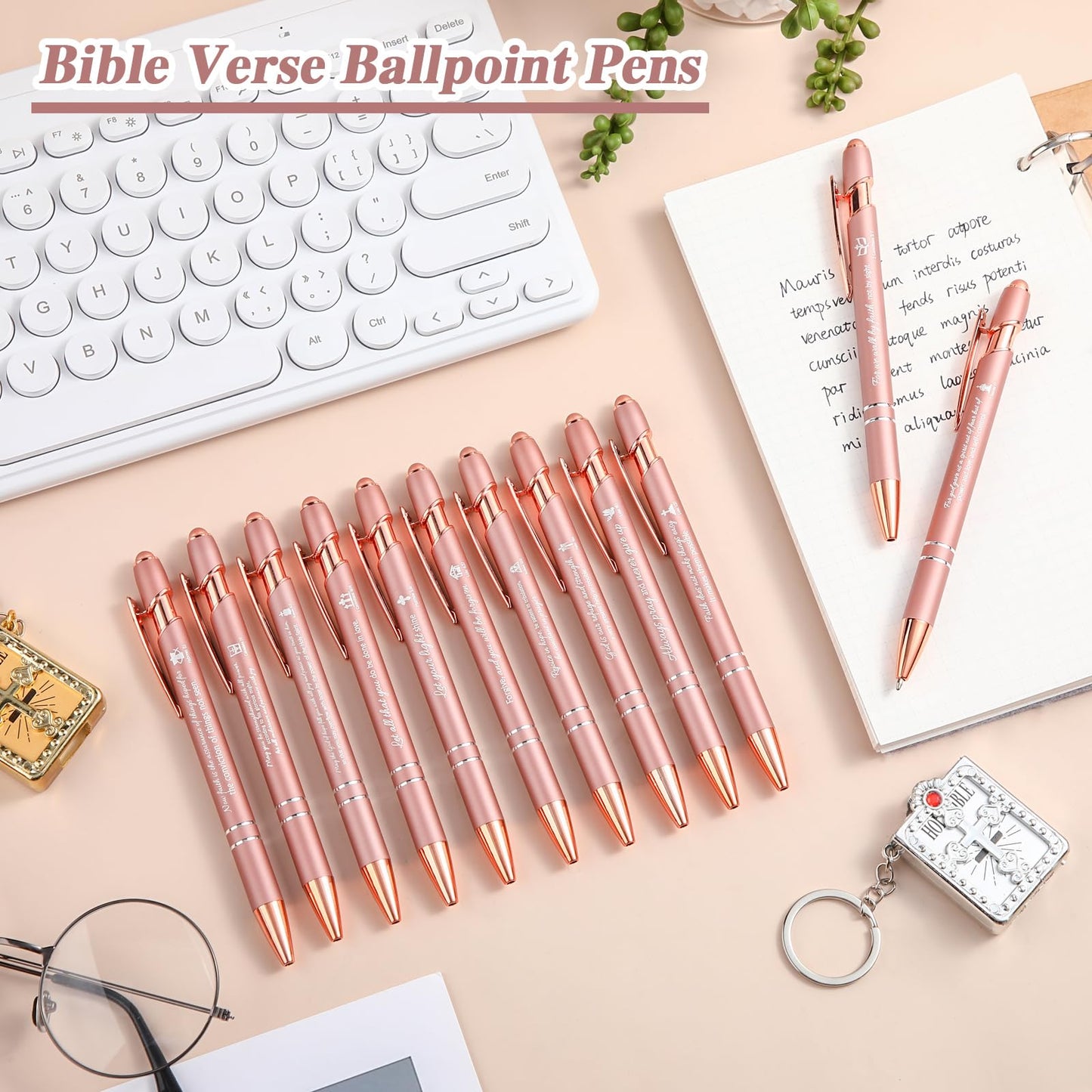 Chuangdi 48 Pcs Bible Verse Pens Bulk Black Ink Pens, Rose Gold