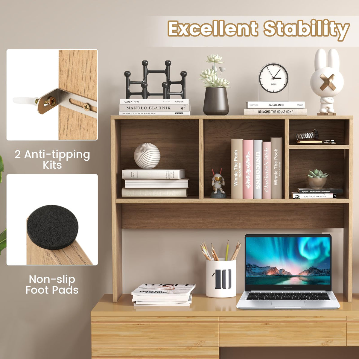 Giantex Desktop Bookshelf, Countertop Storage Hutch with 4 Shelves for Computer Desk, Dressing
