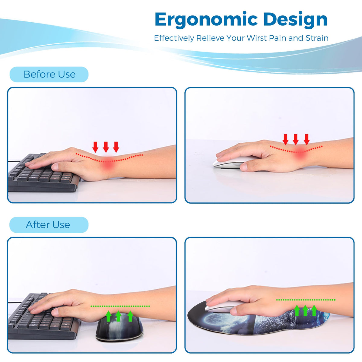 Wiabsi Mouse Pad and Keyboard Wrist Rest Support,Ergonomic Mouse Pad Set