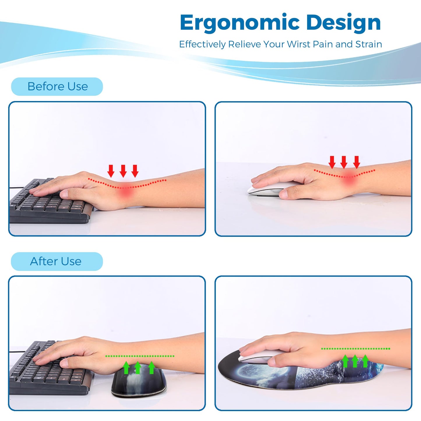Wiabsi Mouse Pad and Keyboard Wrist Rest Support,Ergonomic Mouse Pad Set