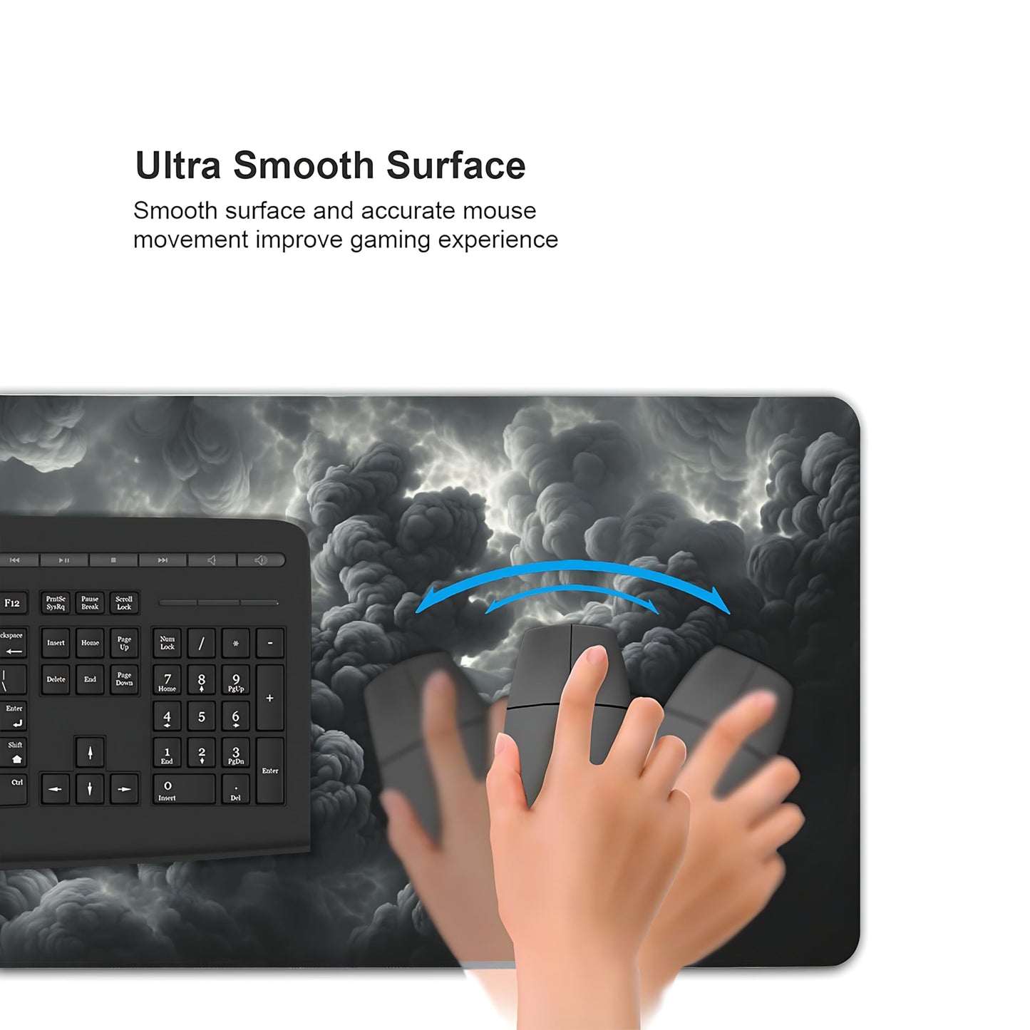 Aesthetic Cloud Gaming Mouse Pad, Grey Dark Epic Desk Mat with Anti-Slip Base & Stitched Edges