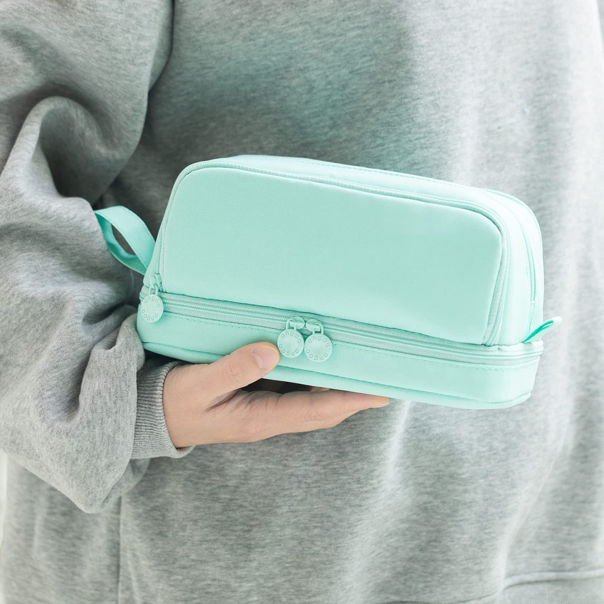 CICIMELON Large Pencil Case, 4 Compartment Pen Pouch, Mint Green