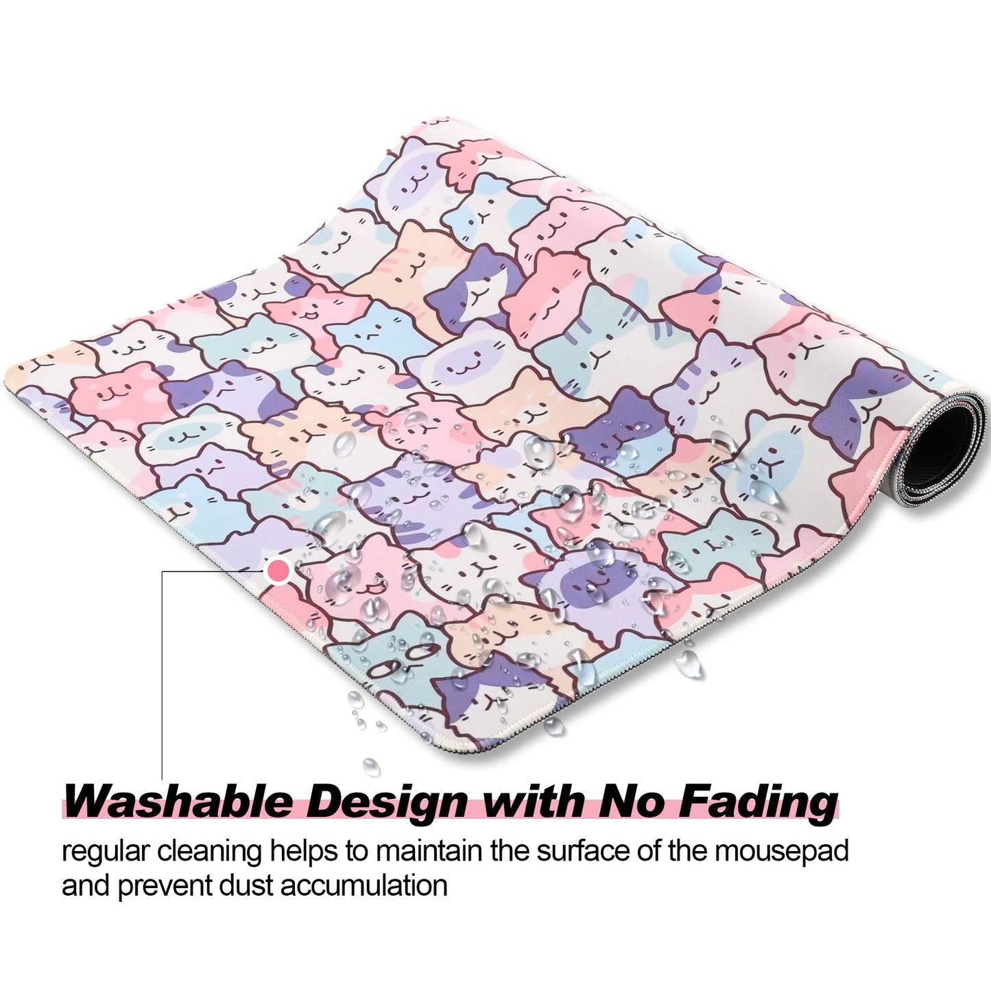 JIANG100 Cute Kawaii Cat Gaming Desk Mat, Extended Large Mouse Pad, Pink