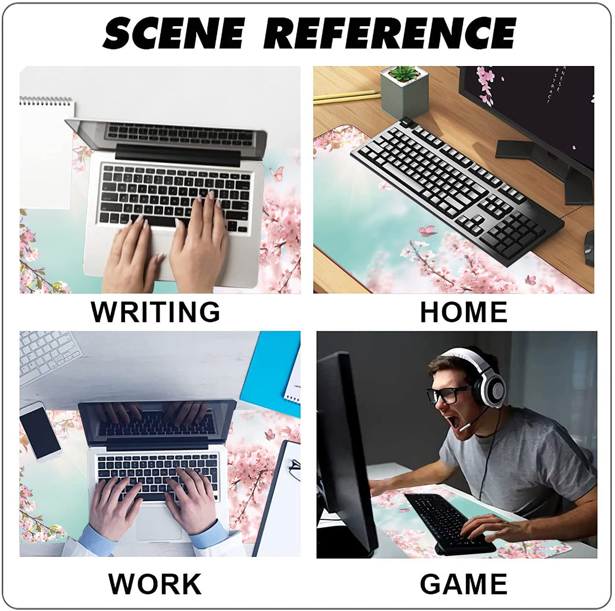 Extended Large Gaming Mouse Pad Dreamy Romantic Pink Sakura Butterflies XXL Size Keyboard Mouse Mat