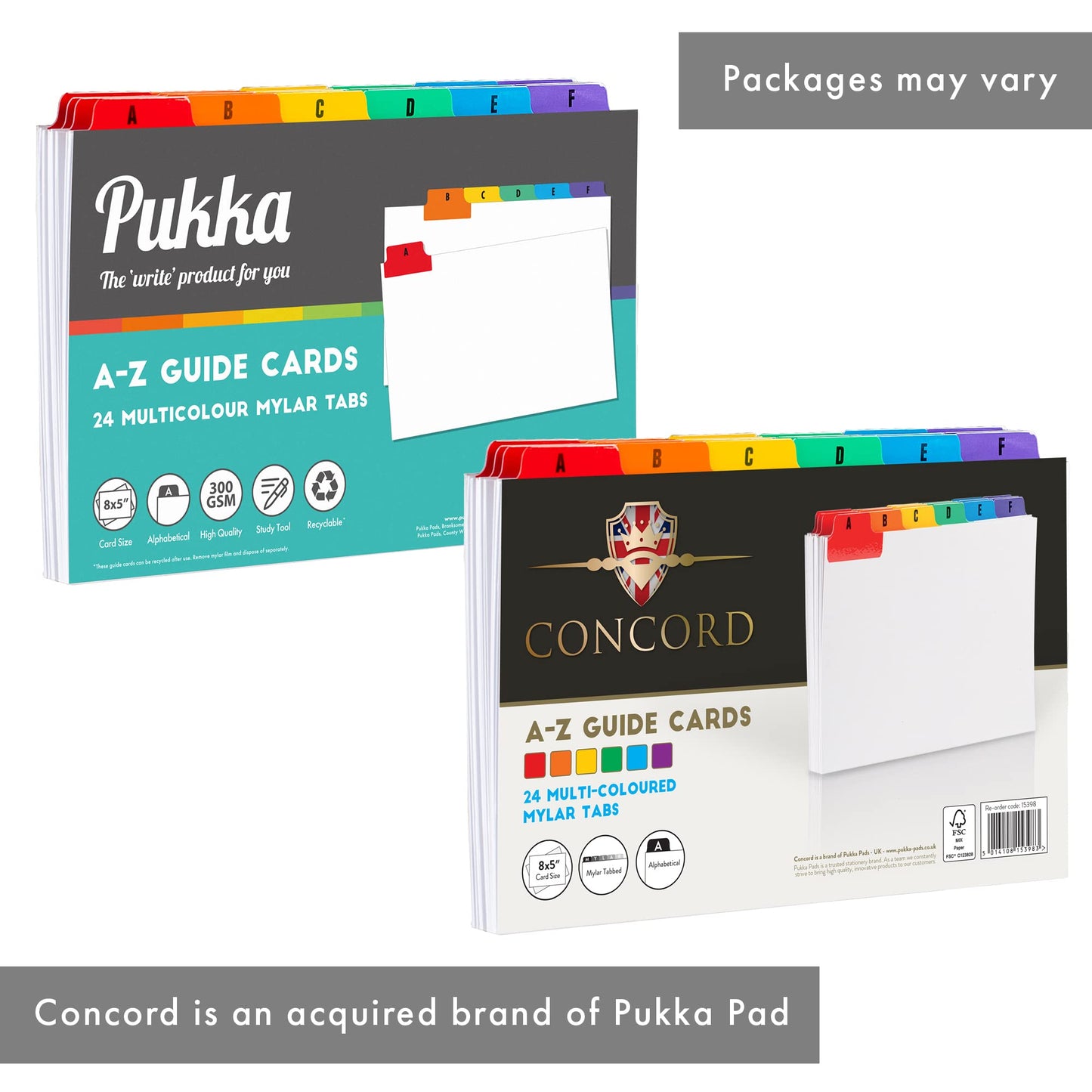 Concord 15398 Guide Cards Reinforced A-Z 203x127mm White with Tabs Multicoloured Ref 15398