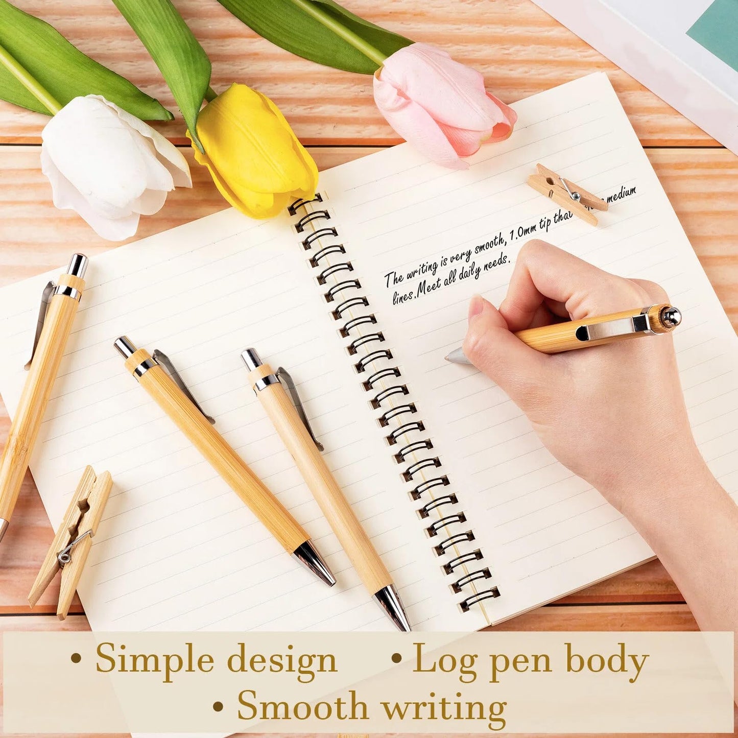 Leelosp 60 Pcs Bamboo Pen Retractable Ballpoint Pen Black Ink 1 mm Sustainable for Writing Office