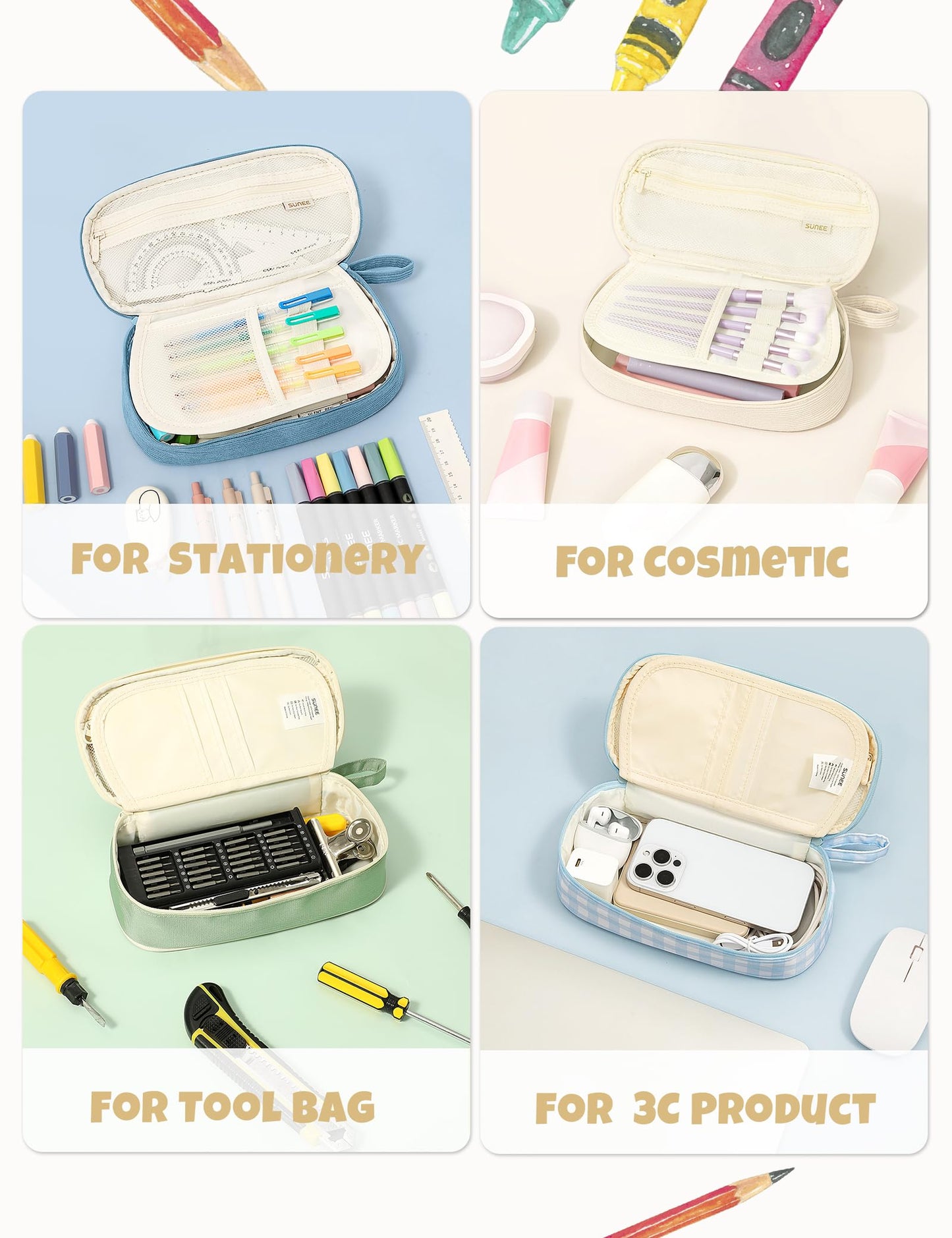 SUNEE Cute Pencil Case, Large Pencil Pouch, Aesthetic Big Pencil Bag with Zipper, Kawaii Stationery