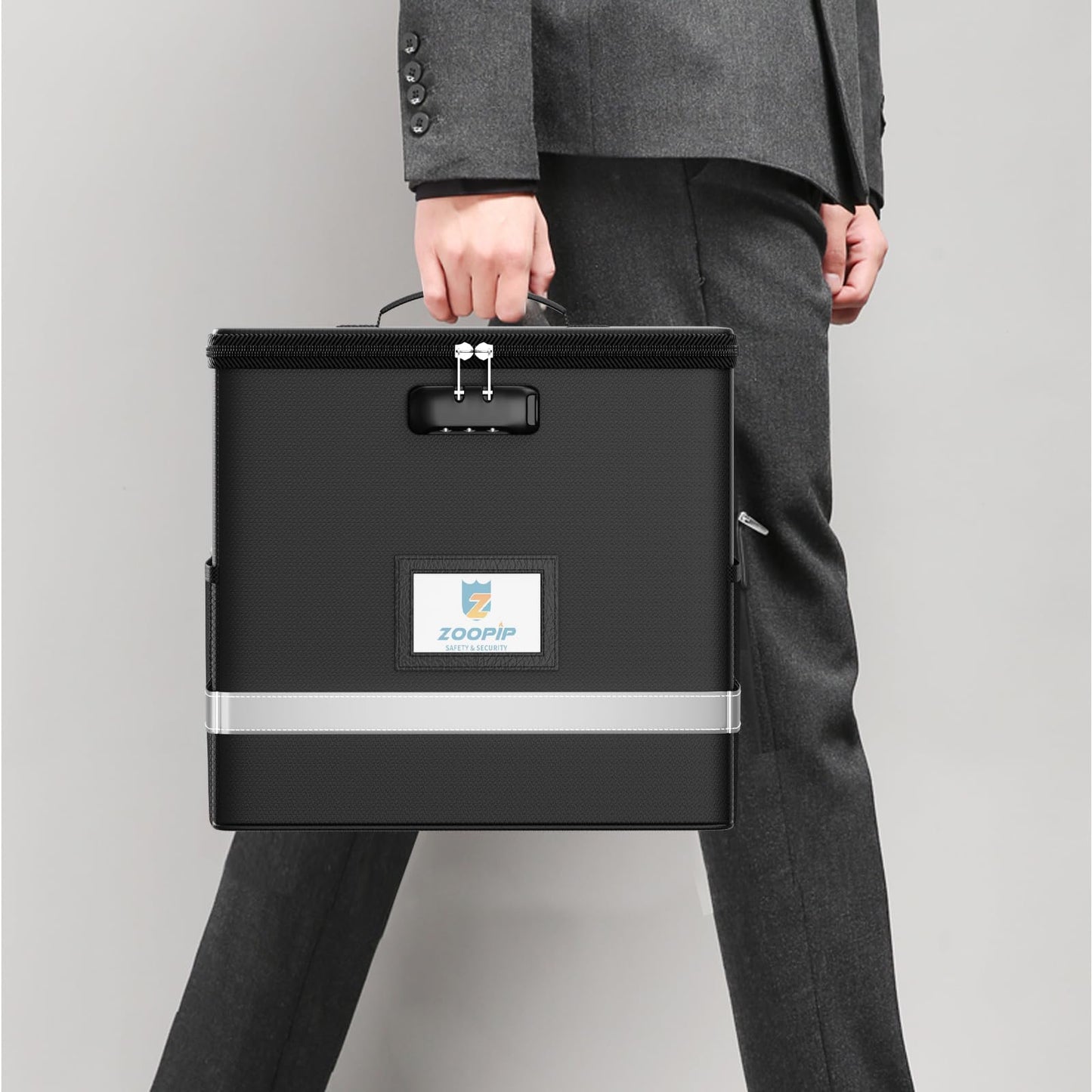 ZOOPIP Fireproof File Box with Lock, Collapsible Document Organizer, Black