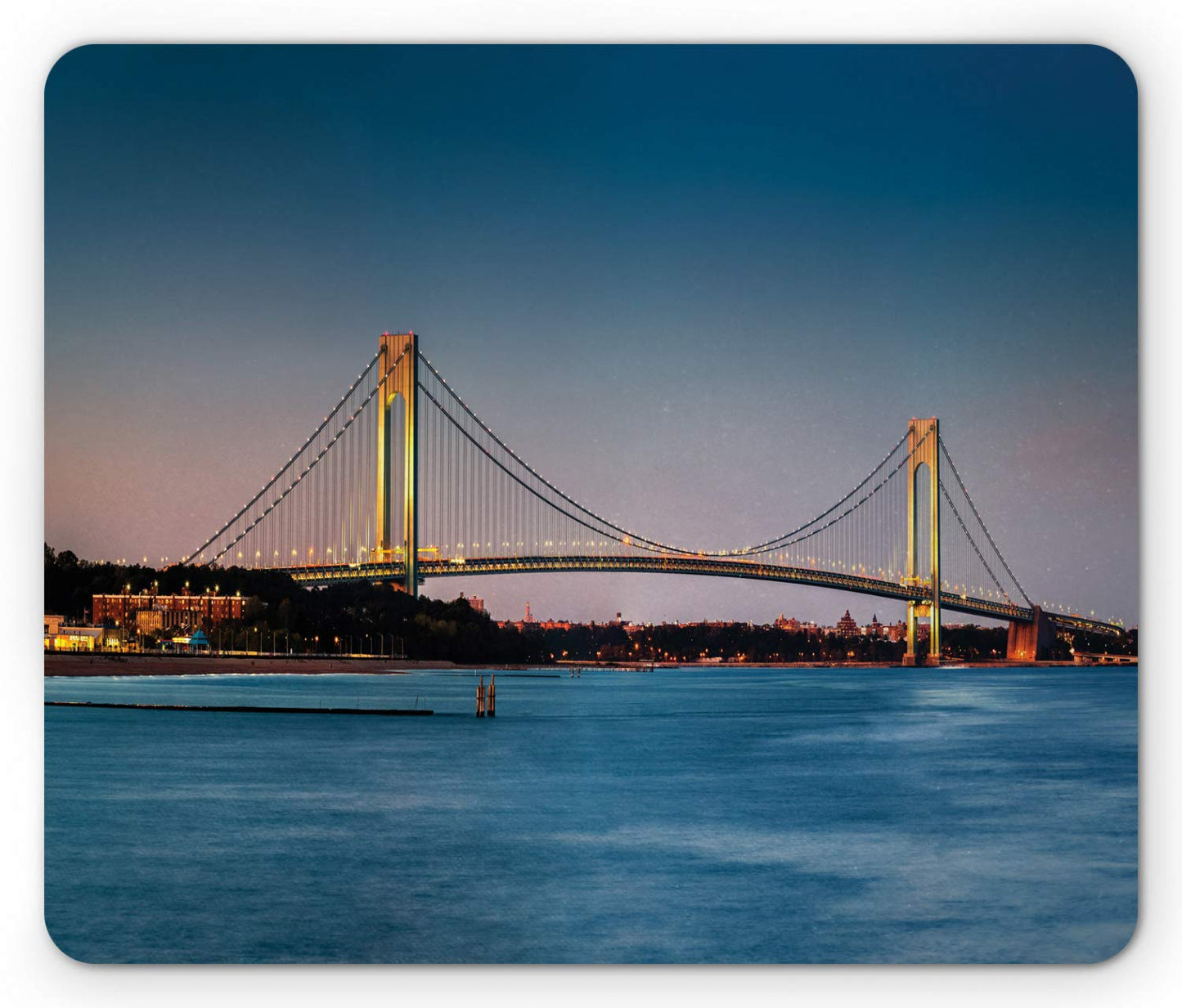 Lunarable Travel Mouse Pad, Verrazano Narrows Bridge at Dusk Viewed from Ocean Breeze Fishing Pier