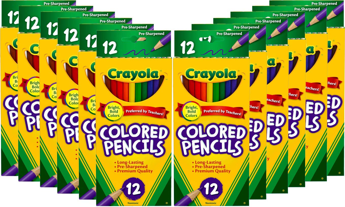 Crayola Colored Pencils Bulk, Kids School Supplies for Teachers, 12 Packs with 12 Colors [Amazon