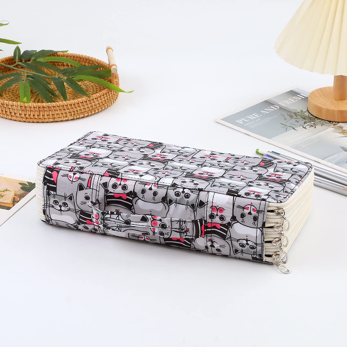 Lbxgap 300 Individual-Slots Pencil Case 4-Layer Zipped Holder w/Handle