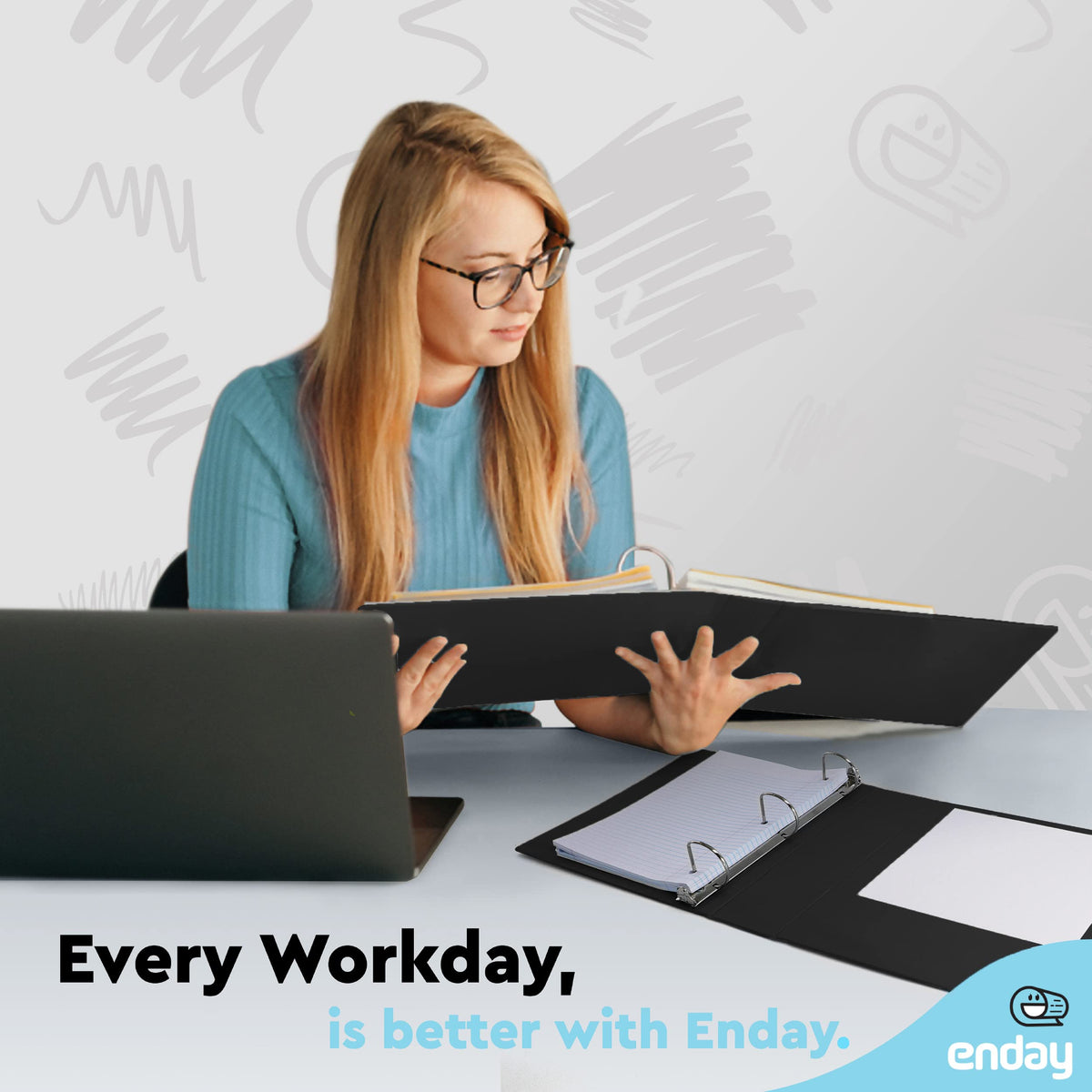 Enday 2 Inch 3 Ring Binder, Black Heavy Duty Three Ring Binder, 480 Sheets Capacity - 2 Inch Binder