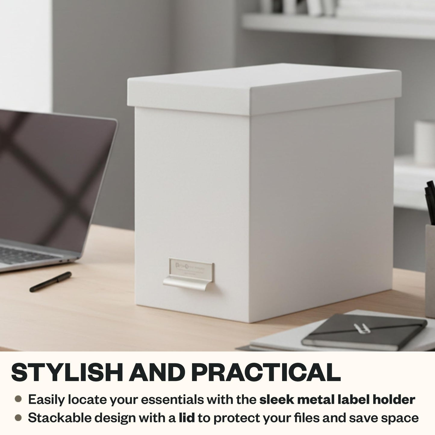 Bigso John Fiberboard Label Frame Desktop File Storage Box - Document Organizer for Important