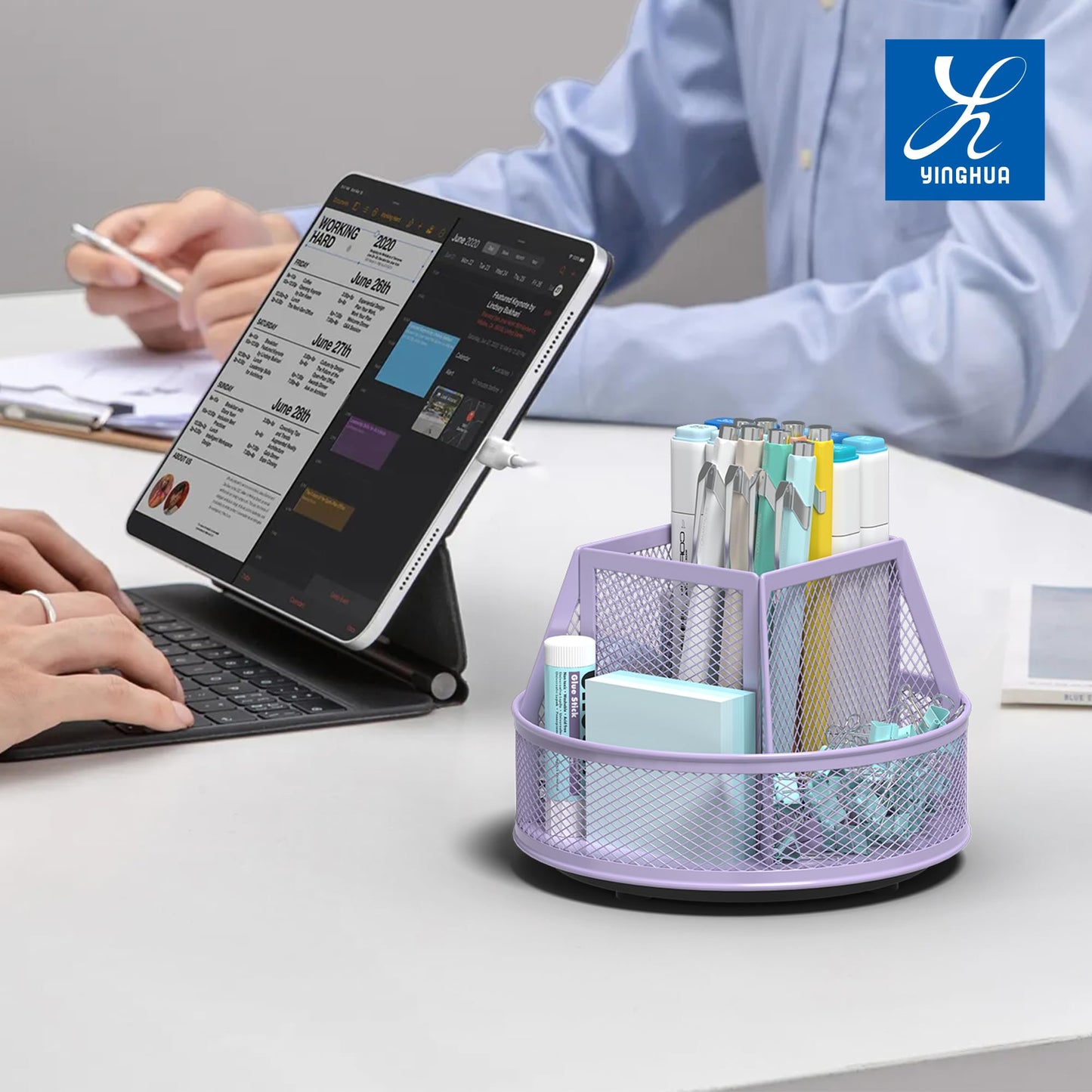 YINGHUA 360°Rotating Mesh Desk Organizer & Pen Holder - Purple