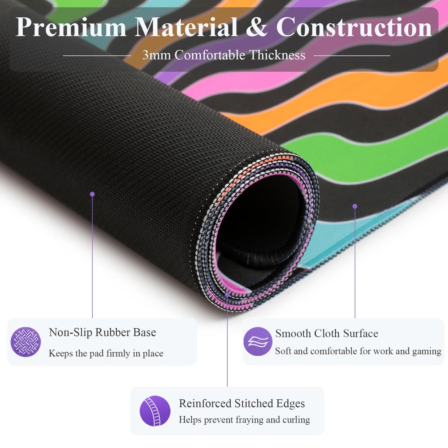 Simpkeely Blacklight Wavy Large Gaming Mouse Pad for Desk, Keyboard Mat